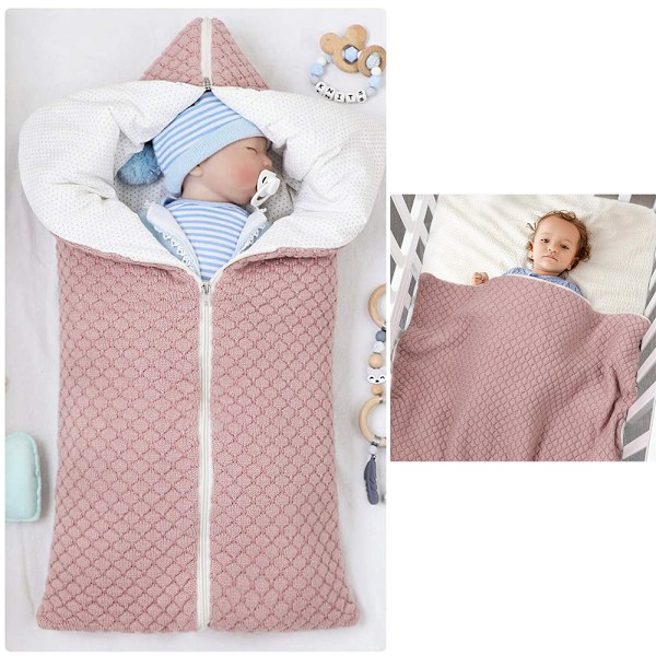 1 st Babyfilt i Fleecefodrad Bärbar Spädbarnsstickad Vagnnappfilt Plus Bomull, Nyfödd Tjock Mjuk Varm Sovsäck
