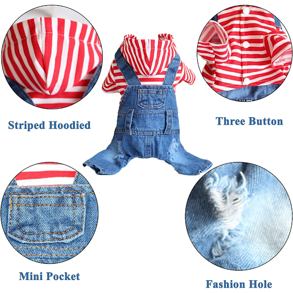 Hund- och katttröjor kläder röda randiga denimkläder blå jeans overaller en-delad jacka kostymer kläder huvtröjor
