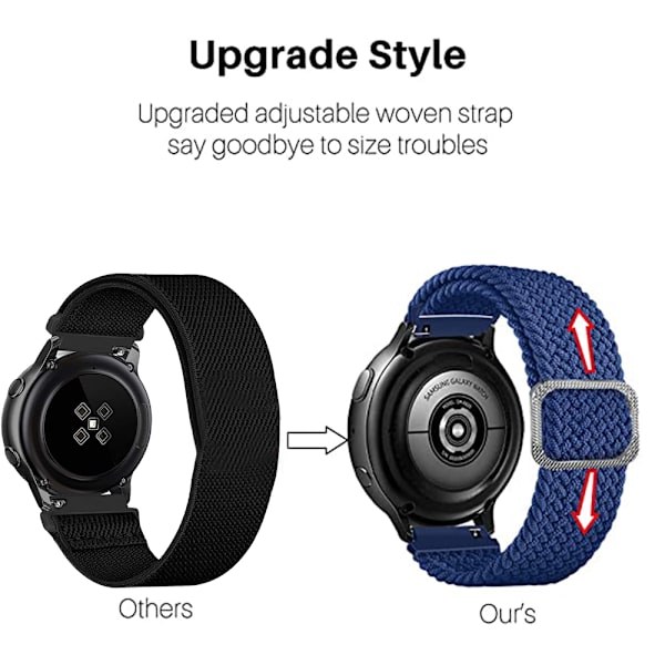 Urheilulliset nailonpunosrannekkeet yhteensopivat Samsung Galaxy Watchin kanssa, 20 mm:n rannekoru naisille ja miehille, sateenkaaren värejä