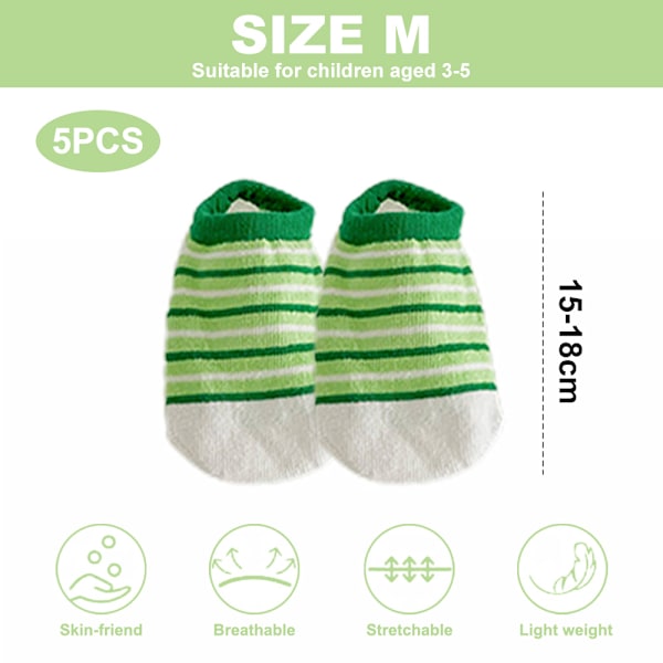 5 Par Baby & Toddler Söta Mode Bomulls Andningsbara Mesh Barn Osynliga Båtsockor - Grön Bokstav Serie