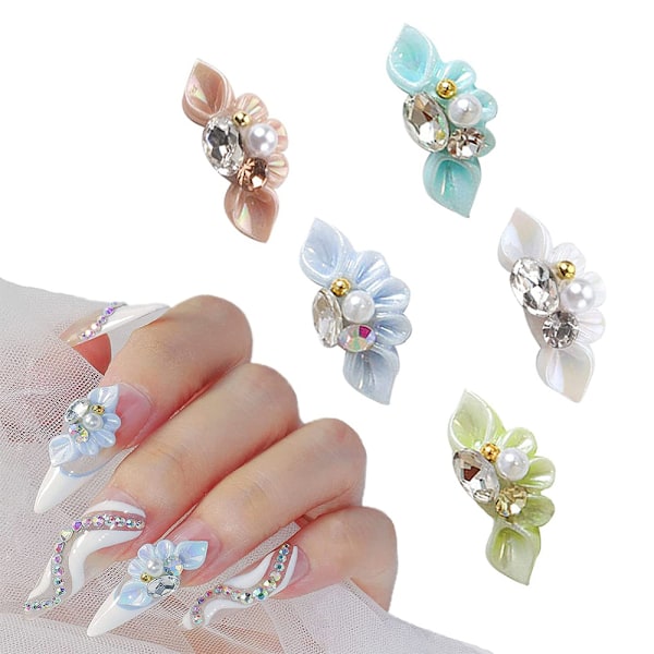 30 st Nagelsmycken, Resinblomma Nagelsmycken, Nagelkonst Dekorationer med Blommor Pärlor Form