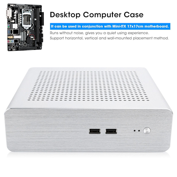 G60S HTPC-chassi i helaluminium med DCATX-strömförsörjning MiniITX-hölje för stationär dator (Silver USB2.0)