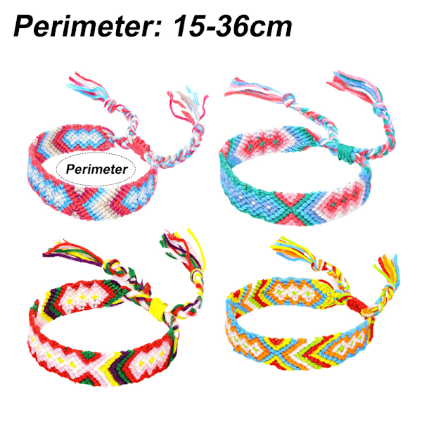 Vävda vänskapsarmband med skjutande knutstängning för kvinnor, flickor, män – Justerbar (4-pack)