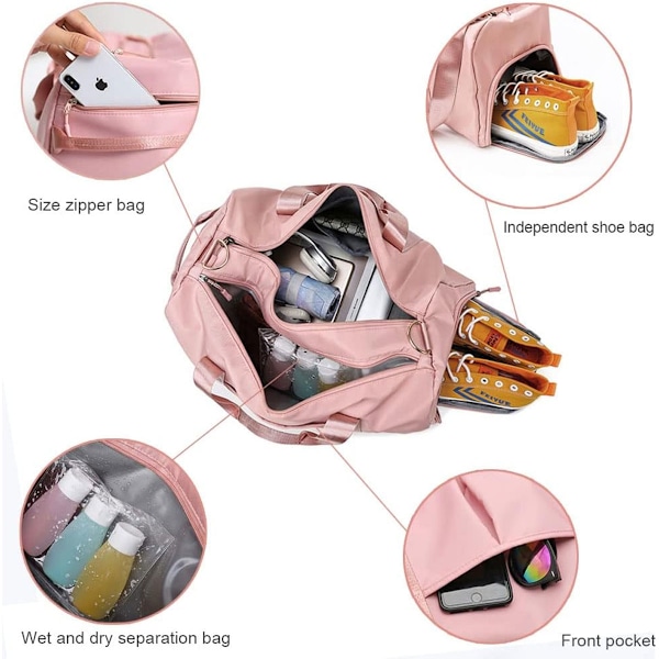Reisebagg for kvinner og menn, tørr og våt separasjon treningsbagg, duffelbagg med sko-rom, weekendbagg, 49*25*24cm