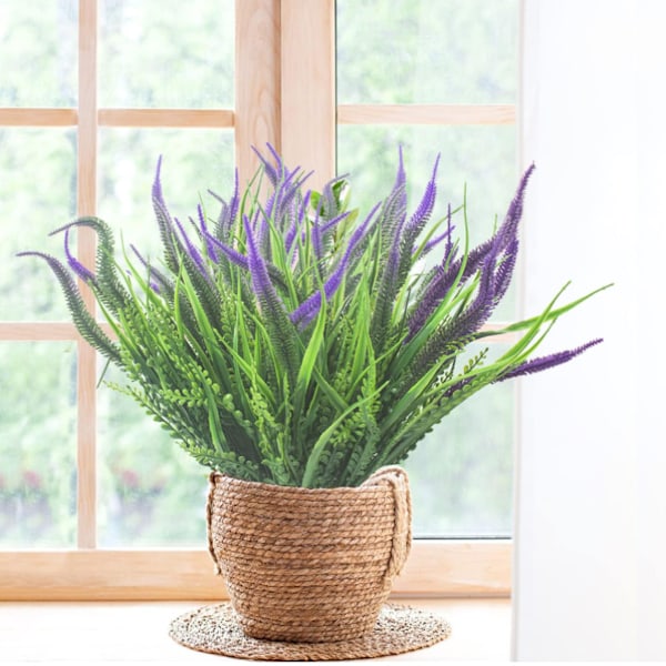 10 Paket Konstgräs Konstgjorda Blommor Utomhus UV-Resistent Falskt Gräs Falska Blommor Ingen Fading Faux Plastväxter Trädgård Veranda Fönsterlåda