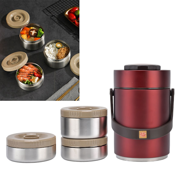 2000ml 304 Stainless Steel Vacuum Insulation Lunch Box Portable 3 Layer Vacuum Insulated BarrelRed