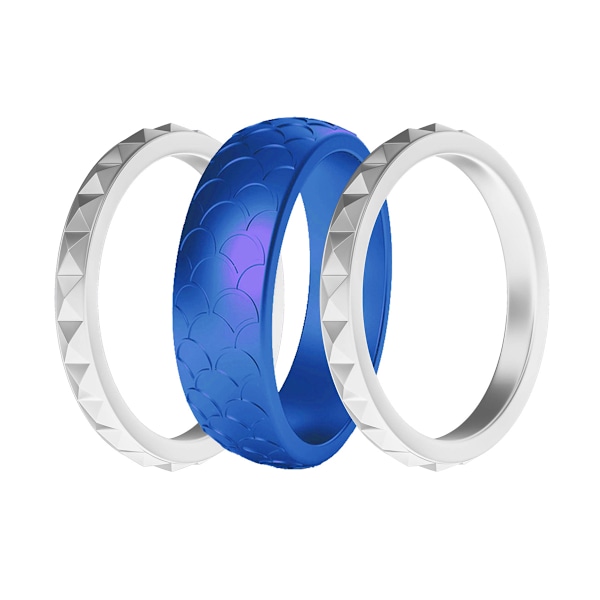 Silikonvigselringar för kvinnor 3-pack - Stapelbara silikon gummiband - Innovativ kollektion födelsedesignöverlägg 3 kvinnor