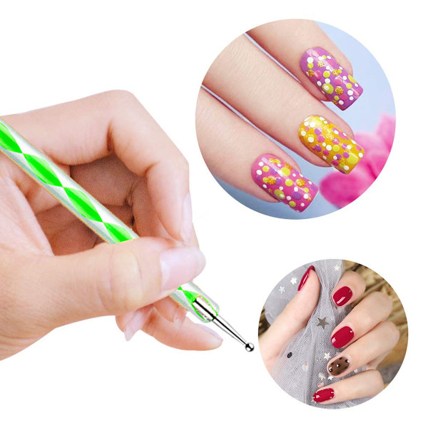 5-pack nagelprickpenna-set, nagellacksmålning, manikyr, prickar, nagelkonst, dubbeländad nagelkonstspets, borr