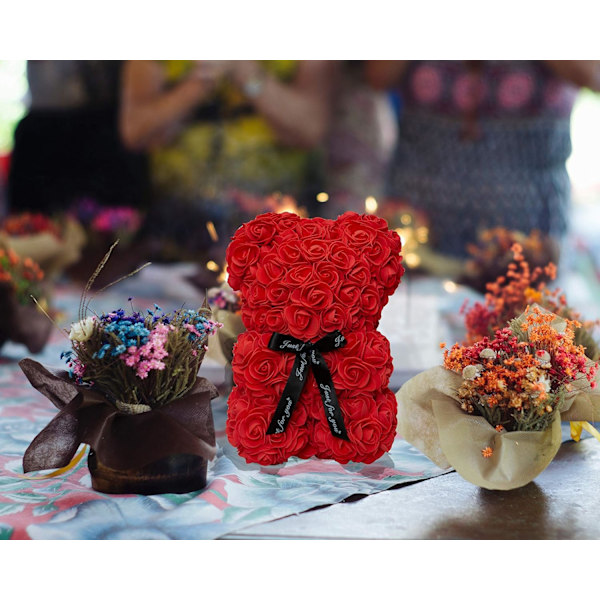 Rosbjörn Ros Teddybjörn Blomma Present Svart Ask för Alla Hjärtans Dag Jubileum Mors Dag Jul,Födelsedagar Bröllopsduschar -Helt Handgjord 10 tum