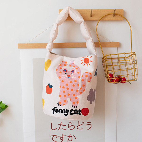 Canvas Tote Aesthetics - Kvinners Handlepose for Handleposer og Skole med Søt Katt Bucket Canvas Bag
