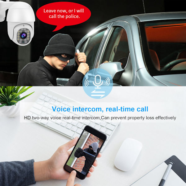 WiFi PTZ-kamera 1080P Nattseende Smart Spårning IP66 Vattentät CCTV Säkerhetskamera 100‑240VEU-kontakt