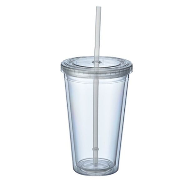 Dubbelväggig Tumlare med Sugrör, Plasttumlare, Återanvändbara Iskaffe Tumlare, Transparenta Tumlare