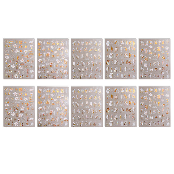 10 Ark Platina Nagelkonst Dekaler Nageldekaler för Falska Akryl Naglar Design Dekoration Charms för Kvinnor