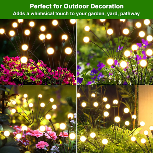 Solar Garden Lights - Nytt uppgraderat Solar Swaying Light, 8LED Starburst Solar Outdoor Lights, Solar Firefly Lights Outdoor Waterproof Solar Garden