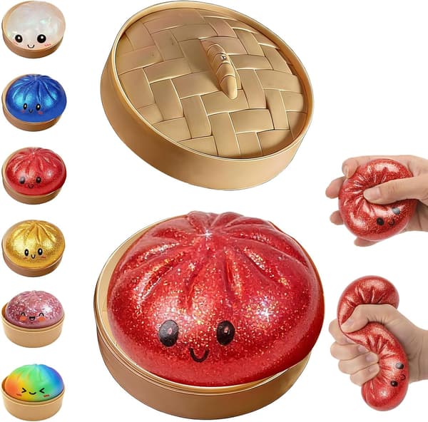 Blinking Dumpling Squishy Toy with Box, Luminous Stress Relief Squeeze Toy (Red) red