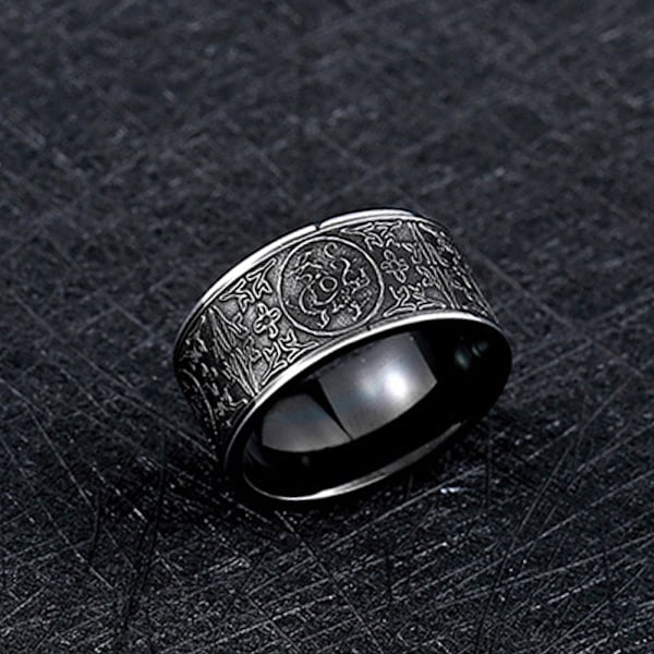 Rostfritt stål ring antik 4 väktare odjur, drake, vit tiger, suzaku, basalt snidning