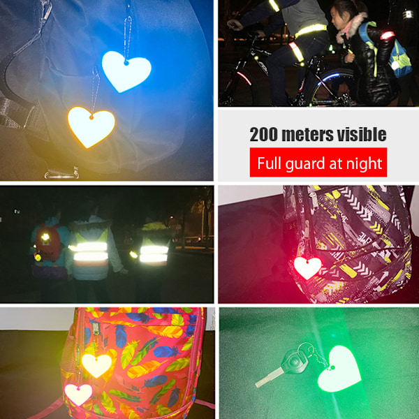 12 stk Mix Farge Sikkerhetsreflektor Hjerte Sikkerhetsreflektor Barn Reflektor Hjerte for Skolesekk Ryggsekk Sykling Løping