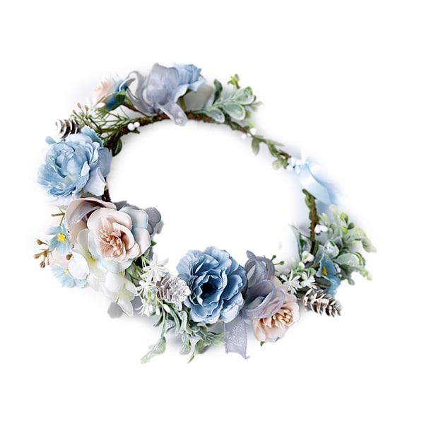 Boho Blomster Huvudband Hår Krans Blomster Girlang Krona Halo Huvudbonad med Band Bröllop Festival Fest