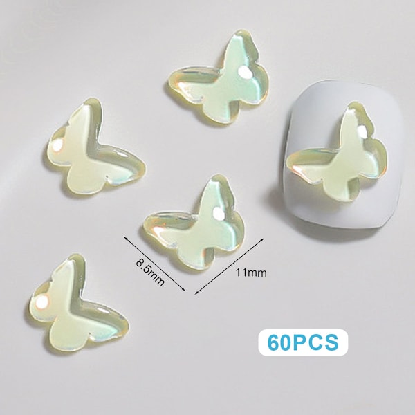 60 st Aurora Mocha naglar 3D glänsande fjärilsdekoration Platta nagelborrdekoration