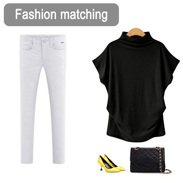 Elegant Blouse med Korte Ermer, Mock Neck og Bånd i Ryggen for Kvinner