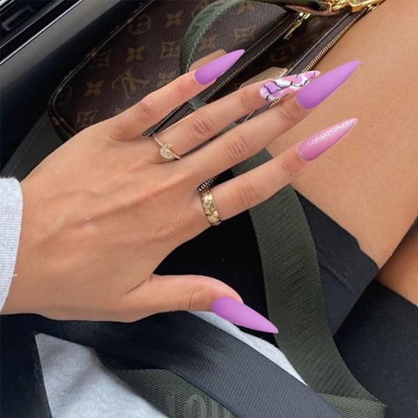 Falska nagelspetsar Lång stil Halo-färgning Gradienter Elektropläterade nagelplåster Manikyr (24 st)