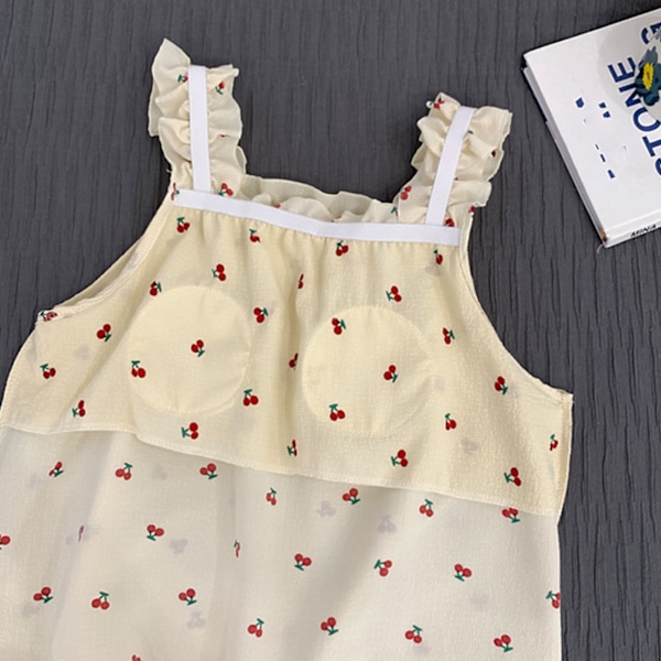Camisole Pyjamas Tvådelad Set med Bröstkuddar Lös Mjuk Hudvänlig Sommarpyjamas Set för Flickor Körsbär XL