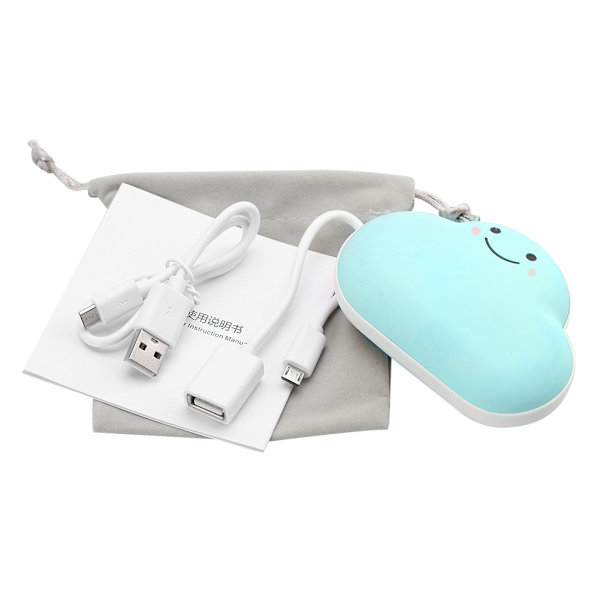 Söt Mini Handvärmare Molnformad Laddningsbar USB Power Bank Bärbar Handvärmare Blå