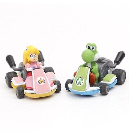 8 stk Super Mario Kart Pull Back Bil Luigi Toad Bowser Princess Figur Børnelegetøj