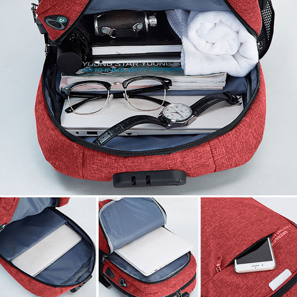 Laptop-ryggsäck för män och kvinnor, reseryggsäck med USB-laddningsport och stöldskyddsficka