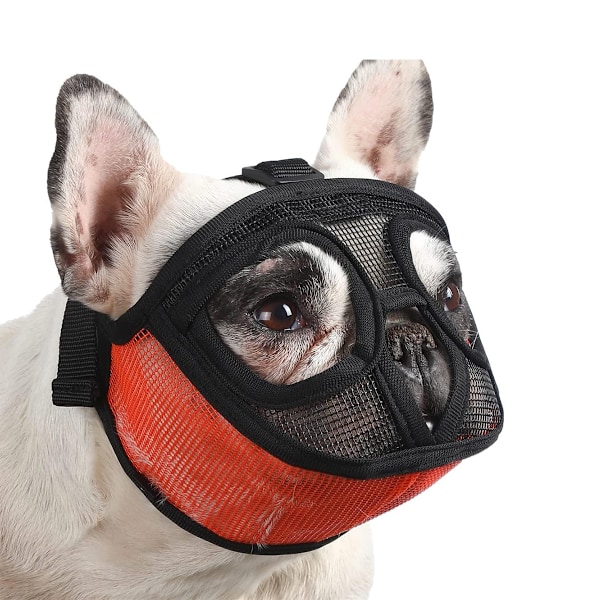 Lyhytkuonoinen Koiran Kuono, Hengittävä Verkkokangas Litteä Kuono Bulldogille, Mask Bulldog Kuono (Musta-Oranssi)