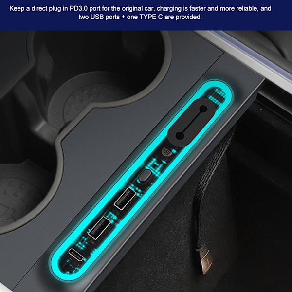 Midterkonsollen USB Hub Docking Station Multi Port Udskiftning til Tesla Model 3 Y 2021‑2023