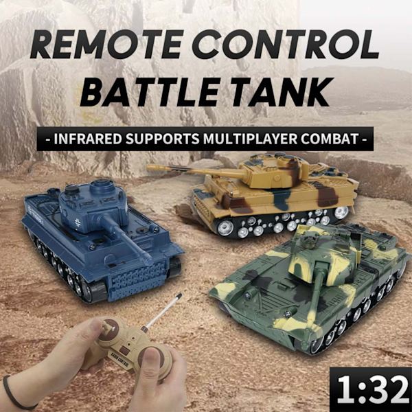 RC Tank 4 Kanaler Lang Span Klatring Multi Vinkel Rotation 1:32 Kampvogn Legetøj til Børn EU Stik 110‑240V Camouflage Hovedkampvogn