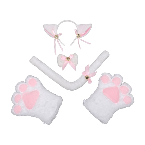 5-delad kattkostym - kattöron och svans, krage, 2 tassar handskar för Halloween-kostymtillbehör