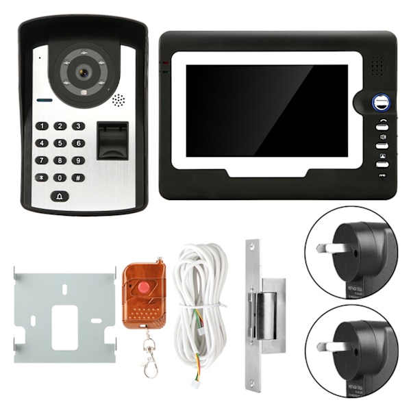 7-tums LCD-skärm Lösenord Fingeravtryck Video Dörr Visuell Intercom Dörrklocka AU-kontakt 110-240V