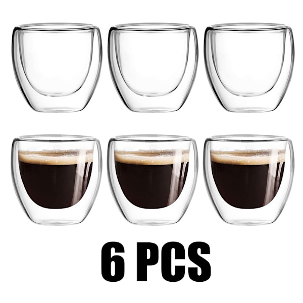 Nye 1/4/6 stk Dobbeltvæggede Shotglas Dobbeltvæggede Espresso Kaffe Kop 80ml /250ML/350ML/450ML