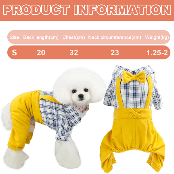Hundetøj Stribet Overalls Jumpsuit med Gul Sløjfe Casual Daglig Outfit til Hvalp Kat (Gul)
