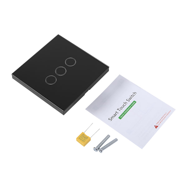 Smart Home 1-vägs 110~240V Härdat Glaspanel Touch Väggströmbrytare 3-gängig Svart