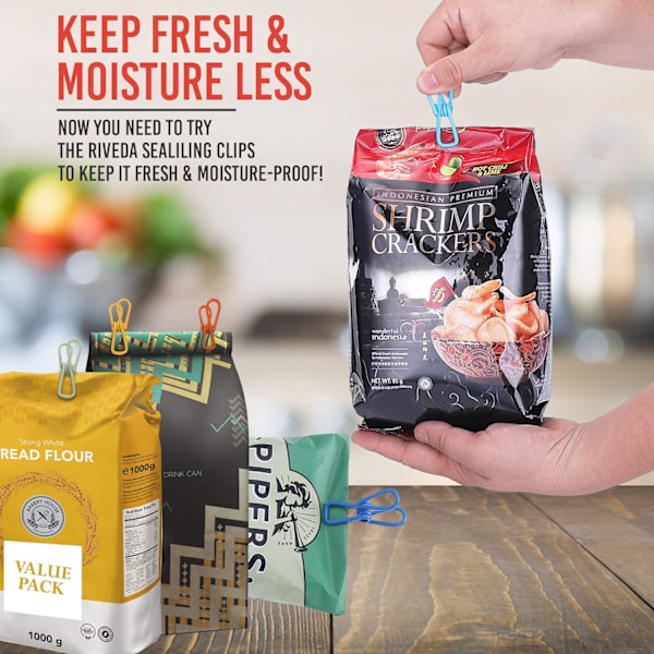 Diverse Chip Bag Clips Utility Pack om 30 - PVC 2 tums belagd färgglad försegling för att försegla mat - pappershållare, klädselklämma för att hänga tvätt,