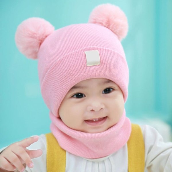 Ball Thickened Plush Hat Warm Cute Elastic Fashionable Ear Ball Plush Hat for Winter Children Pink