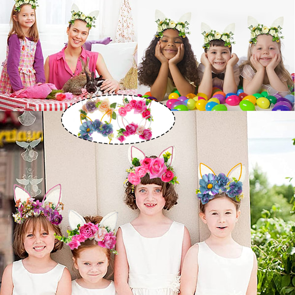 Påskekaninøre-hodeband med blomsterhårpynt for kvinner og jenter