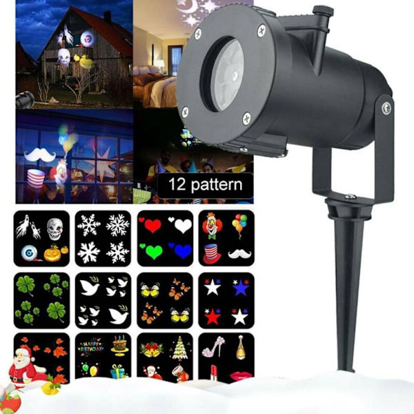 Led projektionslampa julbelysning Led projektor för jul / Halloween projektionslampa Vattentät IP65 julbelysning utomhus LED snöflinga
