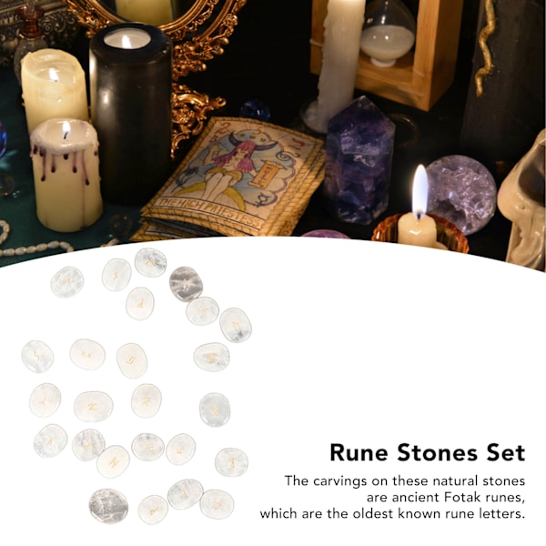 25 st Naturliga Runstenar Set Utsökt Runor Snideri Meditation Stenar Set för Bön Spådom Healing Vit Kristall