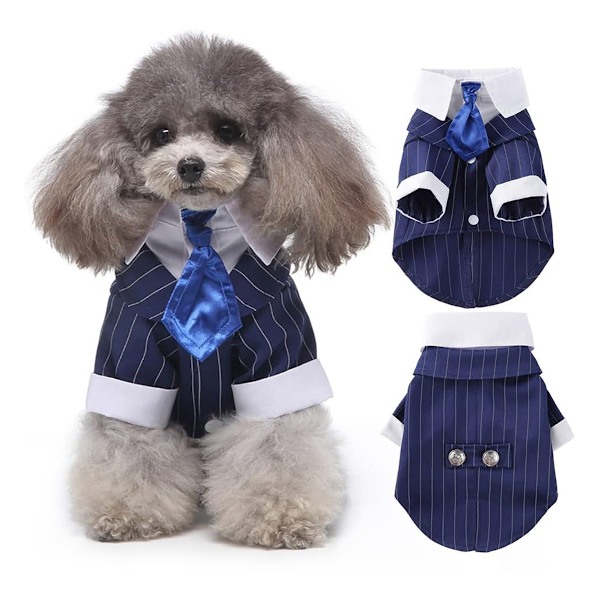 Hund Bröllop Smoking Kostym, Husdjur Formell Skjorta med Slips Krage & Bandana Scarf för Små Medelstora Stora Ras (Blå)