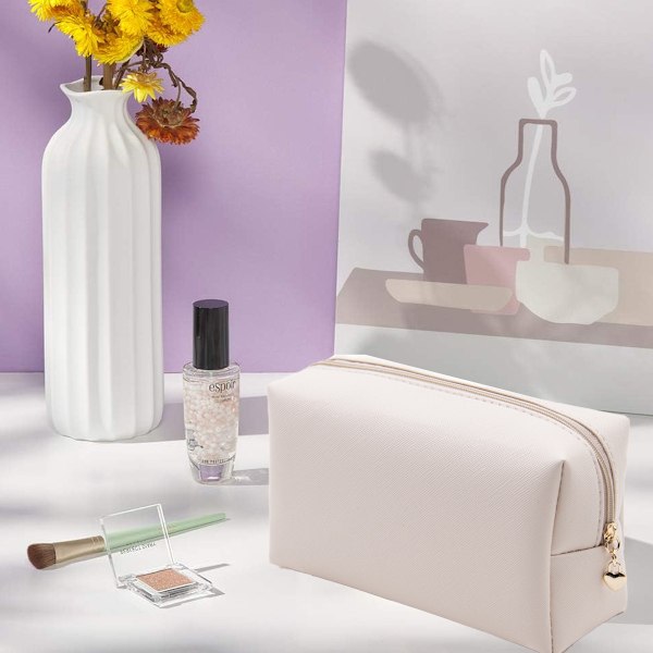 Kosmetikpung i PU-læder til kvinder Minimalistisk makeuptaske til daglig brug Bærbar opbevaring Kosmetik