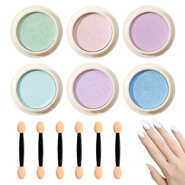 6-pack Nagelpulver Set 6 Färger Nagelpulver Nagel Effekt för Nageldekoration Salong Hem DIY