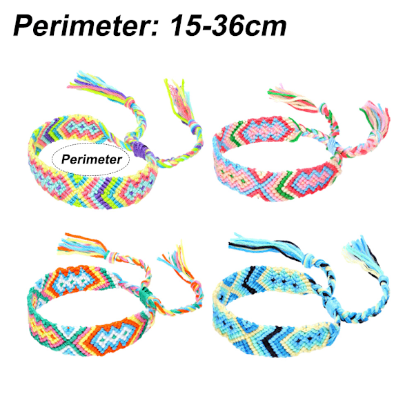 Flätade vänskapsarmband med justerbart knutlås för kvinnor, flickor, män – Justerbar (4-pack)
