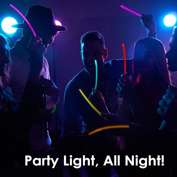 100 Lysstavar i Bulk - Glow in The Dark Partytillbehör - Partypaket med 8 tum Lysstavar och Kopplingar för Armband och Halsband för Barn och