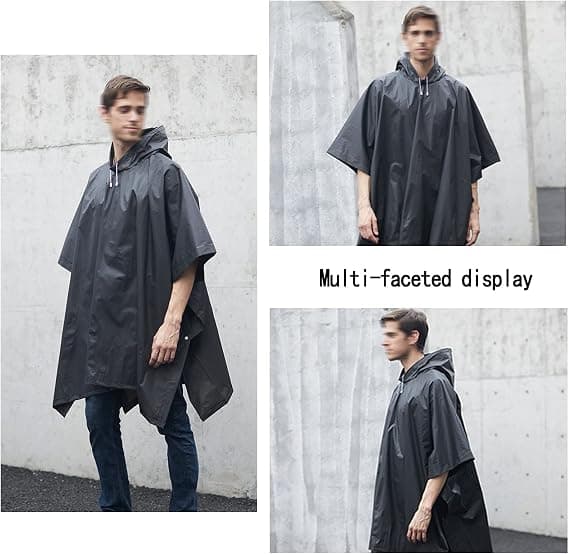 1 stk Sort Regnponcho, Vandtæt Regnponcho, Genanvendelig Regnfrakke
