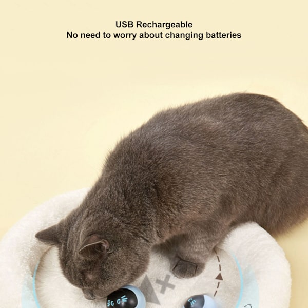 Automatisk Kattboll Leksak Touch Control USB Laddningsbar Interaktiv Smart Kattunge Rullande Boll med LED Färgrik Ljus Blå