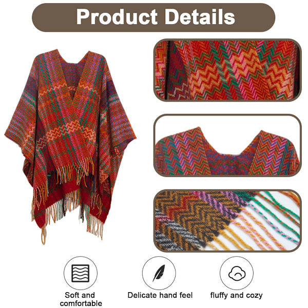 1 Plaid Sweater Kappe Kappe Frakke Åben Foran Tæppe Sjal Og Wrap